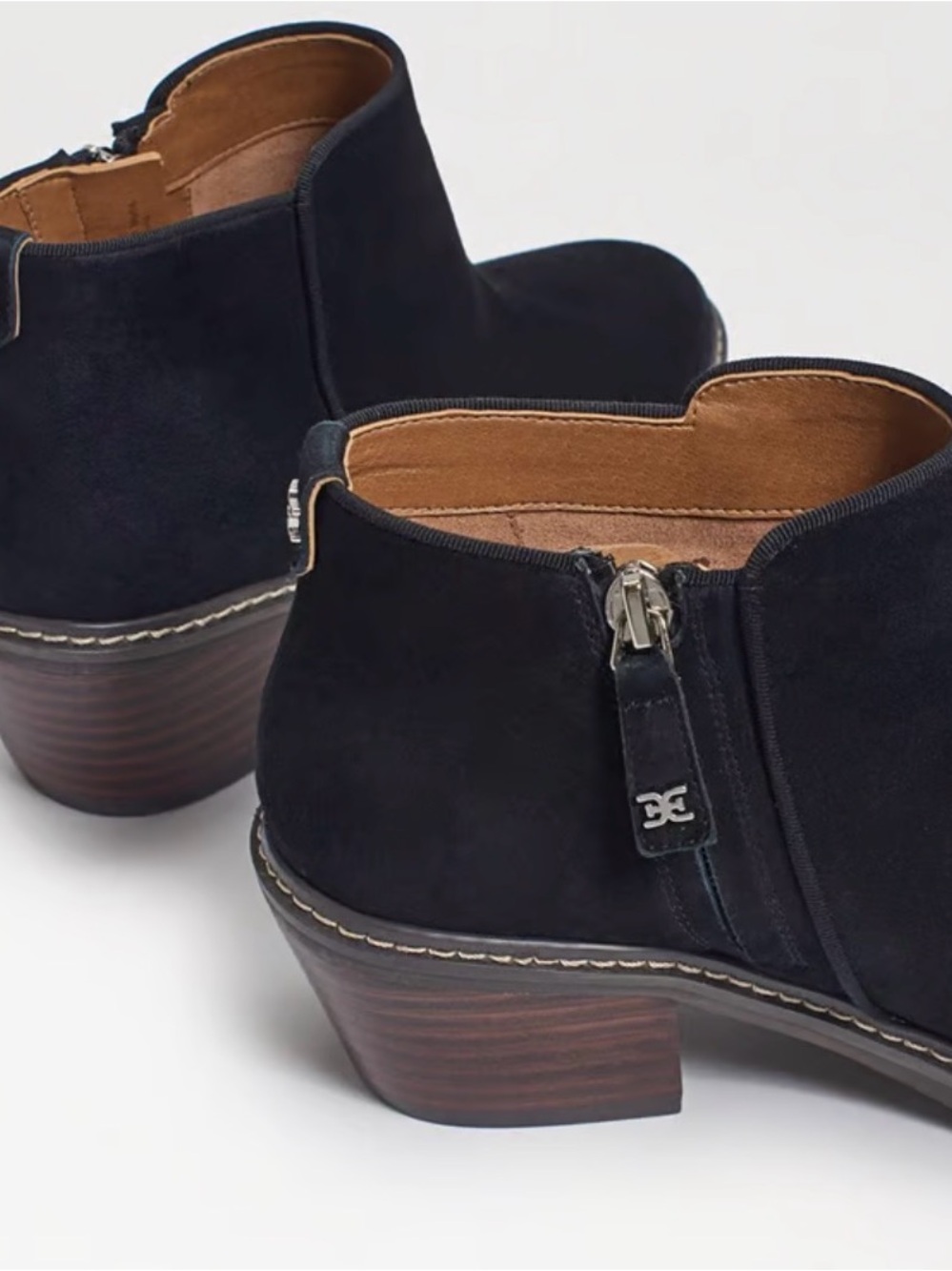 Sam Edelman Navy Suede Ankle Booties with Stacked Heel NWOB